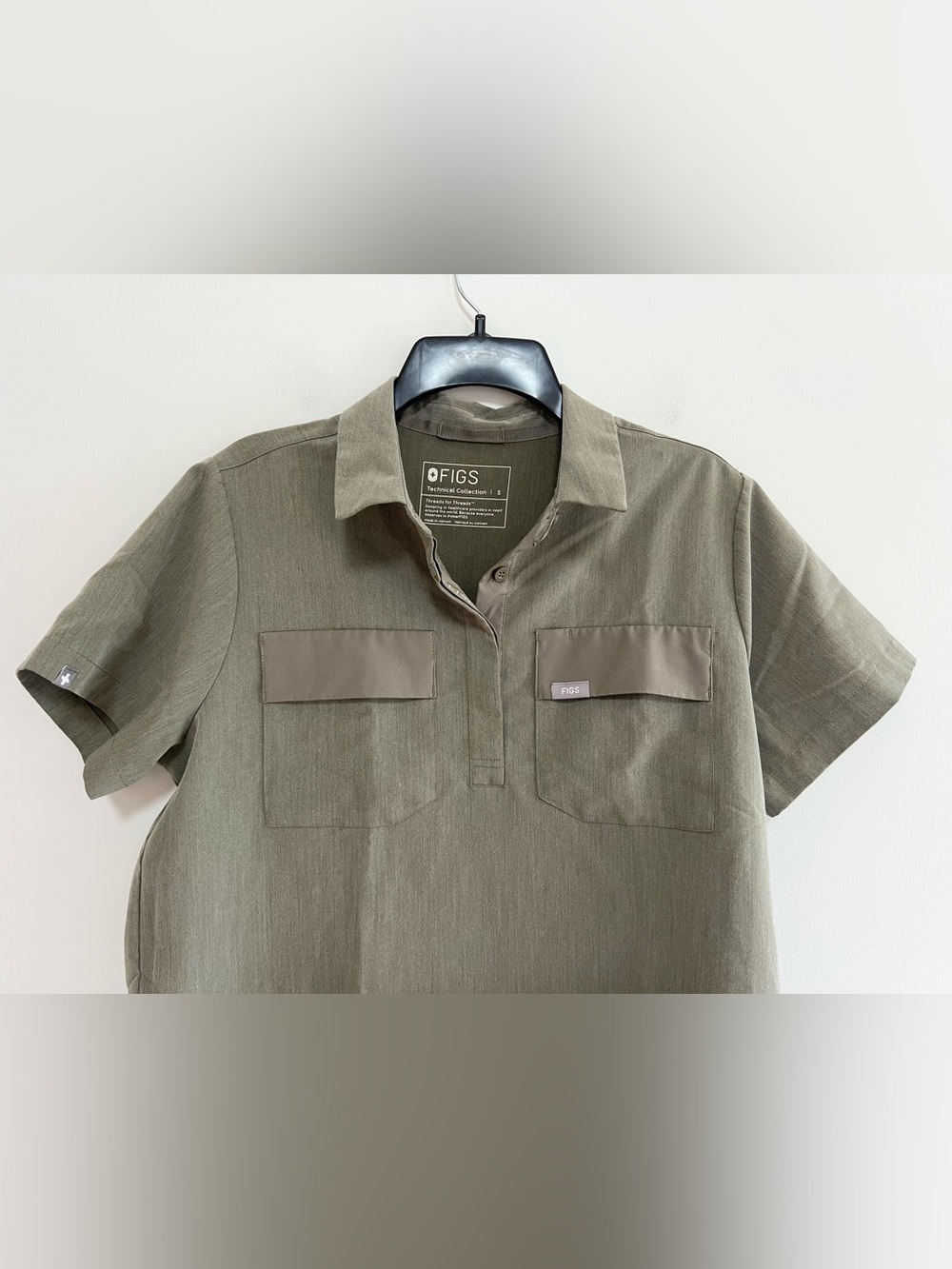 FIGS RARE Saiya Three Pocket Classic Cargo Polo Top Olive Green (PO #2768), sz S - Picture 4 of 9